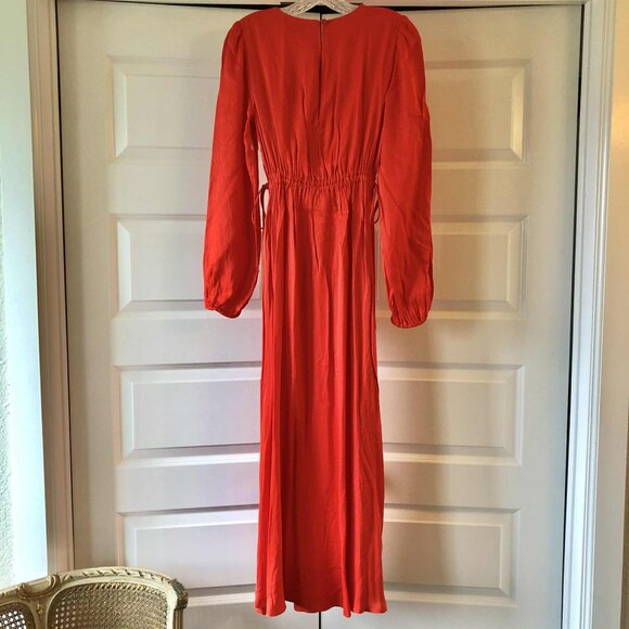 New FARM RIO Red Satin Boho Maxi Dress Beaded Tassels Cutout Waist S MSRP $265 - Picture 9 of 14